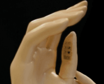 Image: Silicone-based electrotactile stimulation devices place on a silicone finger cuff (Photo courtesy of the University of Illinois). Image: Silicone-based electrotactile stimulation devices place on a silicone finger cuff (Photo courtesy of the University of Illinois).